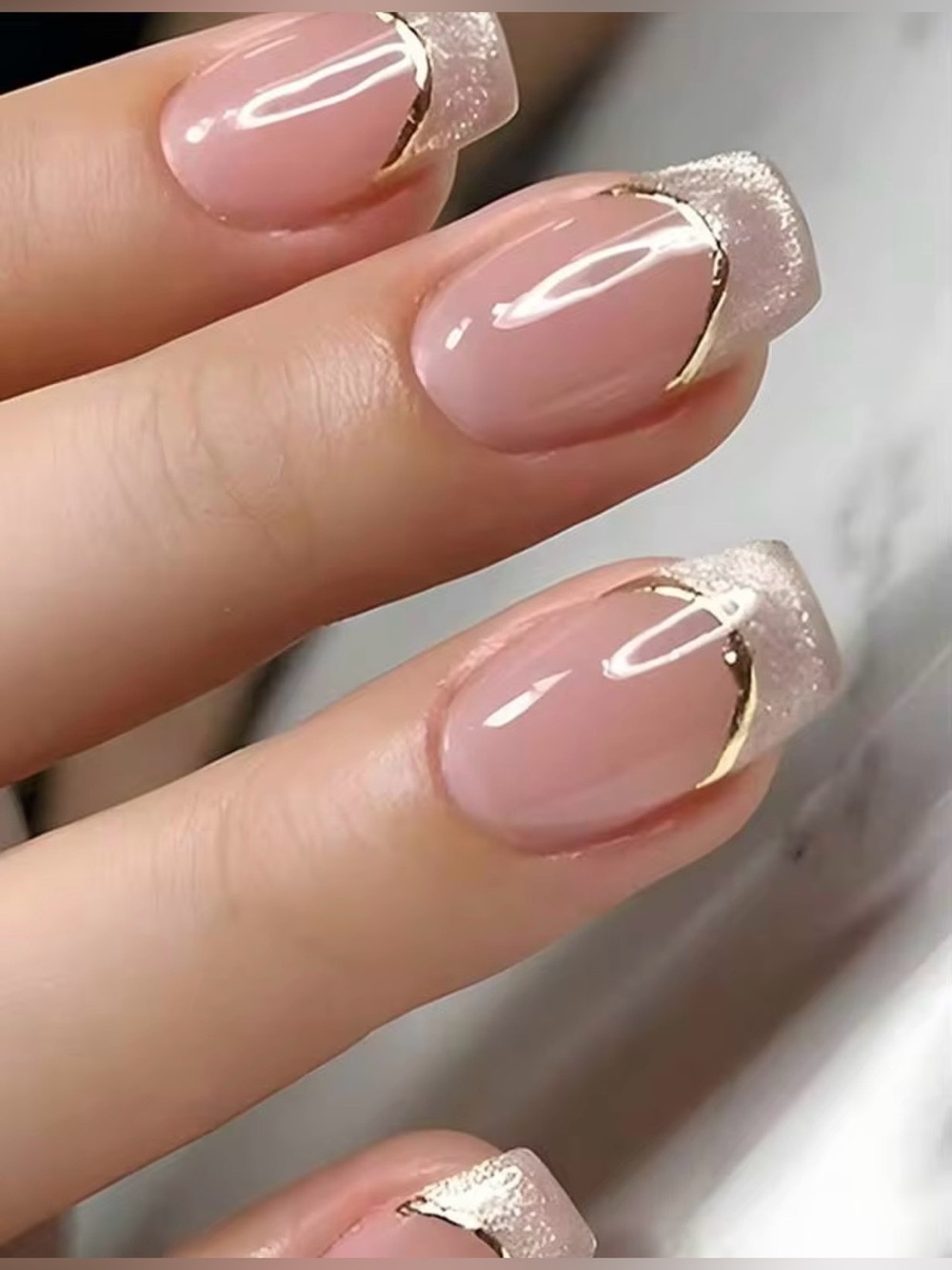 Classic Nude Nails With A Golden Shiny Twist! NWT